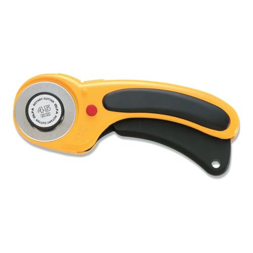 OLFA 45mm Ergonomic Rotary Cutter (RTY-2/DX) - Rotary Fabric Cutter w/Blade Cover & Squeeze Trigger for Quilting, Sewing, Crafts, Replacement Blade: OLFA RB45-1H