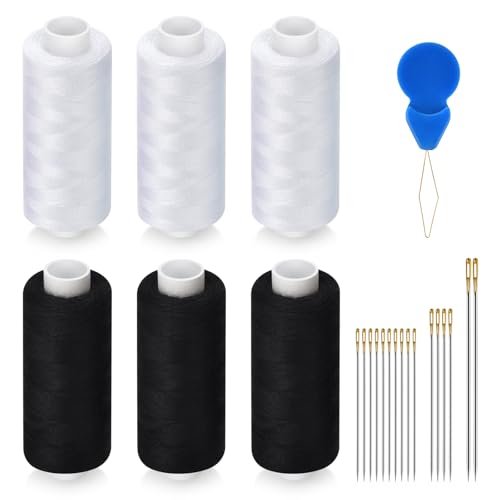 Sewing Thread Kit, 6 Pcs 400 Yards Each Spool 402 Polyester Thread with Sewing Needle & Threader for Sewing Machine, Hand Stitching, Embroidery