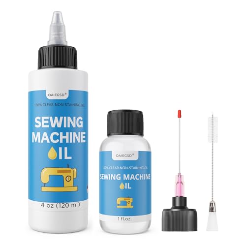 Sewing Machine Oil and Cleaning Kit, 4oz & 1oz Fine Light Mineral Lubricant with Applicator & Brushes, for Home & Industrial Textile Machinery by OAIEGSD