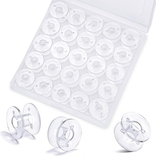 LOKUNN 25 Pcs Bobbins for Sewing Machine, Plastic Bobbins for Sewing Machine with Bobbin Case, Sa156 Bobbins, Bobbins Class 15, Bobbins for Sewing Machine