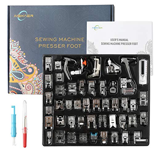 Aiskaer 48Pcs Sewing Machine Presser Feet Foot Set for Brother, Babylock, Singer, Janome, Elna, Toyota, New Home, Simplicity, Kenmore